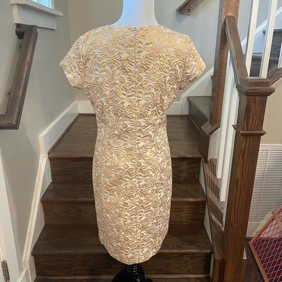 J McLaughlin Ariana Champagne Metallic Palm Leaf Dress Gold SZ 6 - Picture 5 of 12